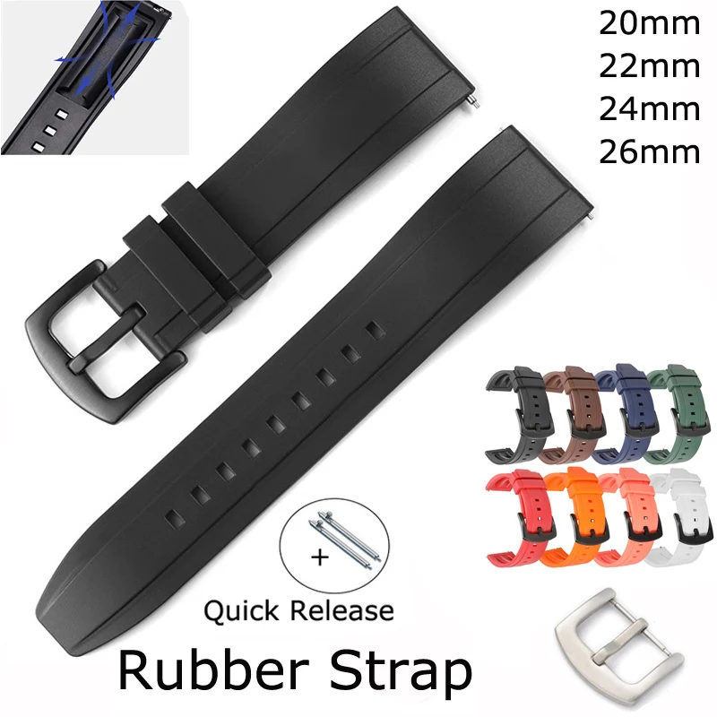 Quick Release Watchband Black Blue Green White Sports TPU Watch Strap 20mm 22mm 24mm 26mm Fluororubber Wrist Band Bracelet