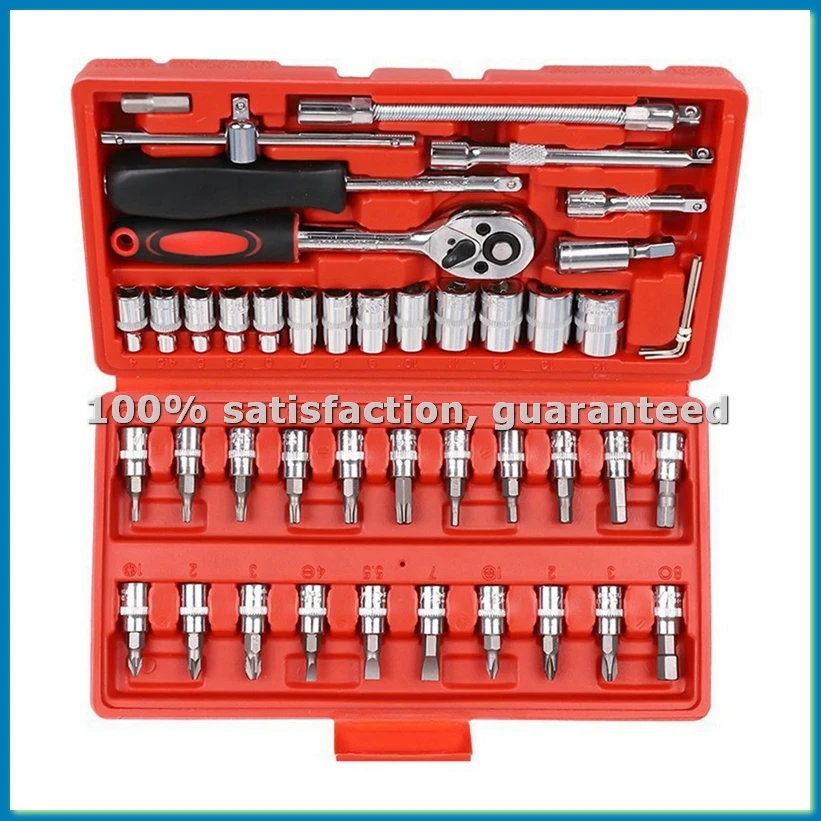 

Набор инструментов для ремонта автомобилей из 46 предметов: Набор торцевых ключей, комбинированный набор инструментов для авторемонта с трещоткой и динамометрическим ключом, красный - A50M