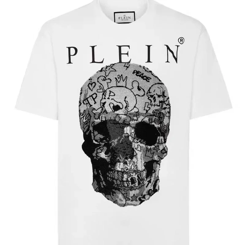 Summer Classic T-shirt for Men and Women Round Neck Cotton Short Sleeves Unisex Skull Pattern Personality Is Handsome and Cool