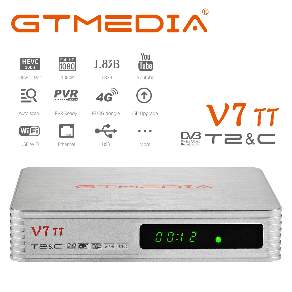 Gtmedia v7 tt receptor de tv terrestre DVB-T/t2 full hd tdt t2 com decodificador usb wifi caixa de tv via satélite oficial genuíno