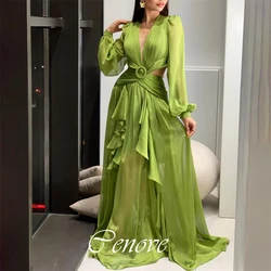 Cenove 2024 Arab Dubai V Neckline Prom Dress Floor-Length With Long Sleeves Evening Fashion Elegant Party Dress For Women