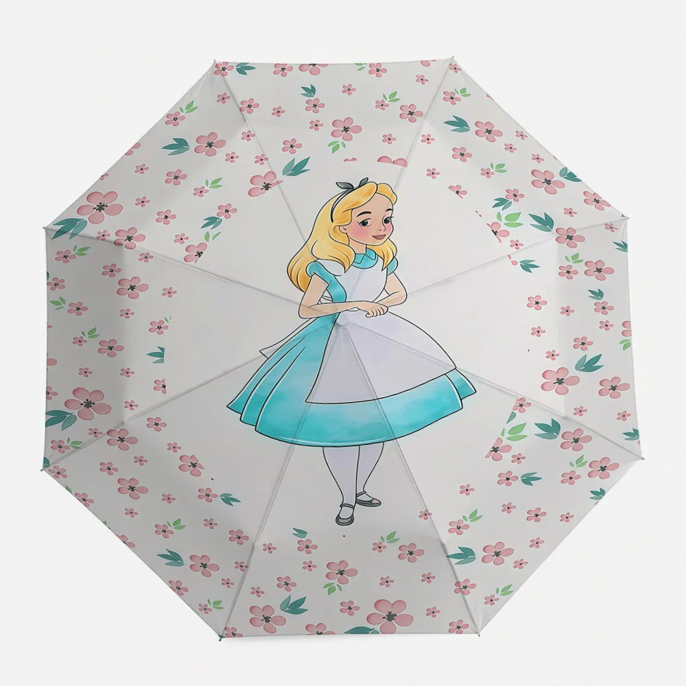 

Disney Alice in Wonderland Alice Pink Flower Print Automatic Folding Umbrella, Windproof Waterproof Travel Umbrella for Kids Adu