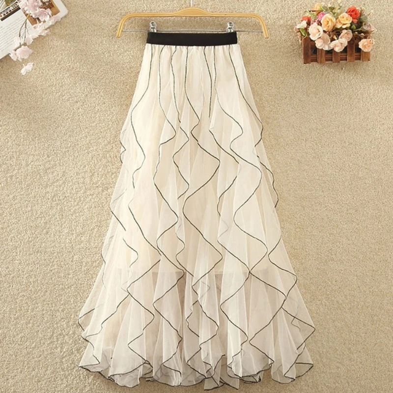 

Skirts Women Mid Length Skirt A Line Elastic Waist Slim Fit Ruffles Casual Elegant Splice Y2k Streetwear Work 2026 Spring