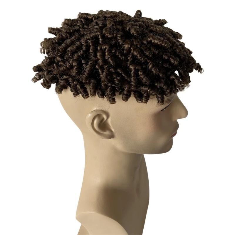 Reemplazo de cabello humano virgen indio, Color medio de cejas, rizo en espiral 8x10 Mono con tupé de PU para hombres negros, 4 #
