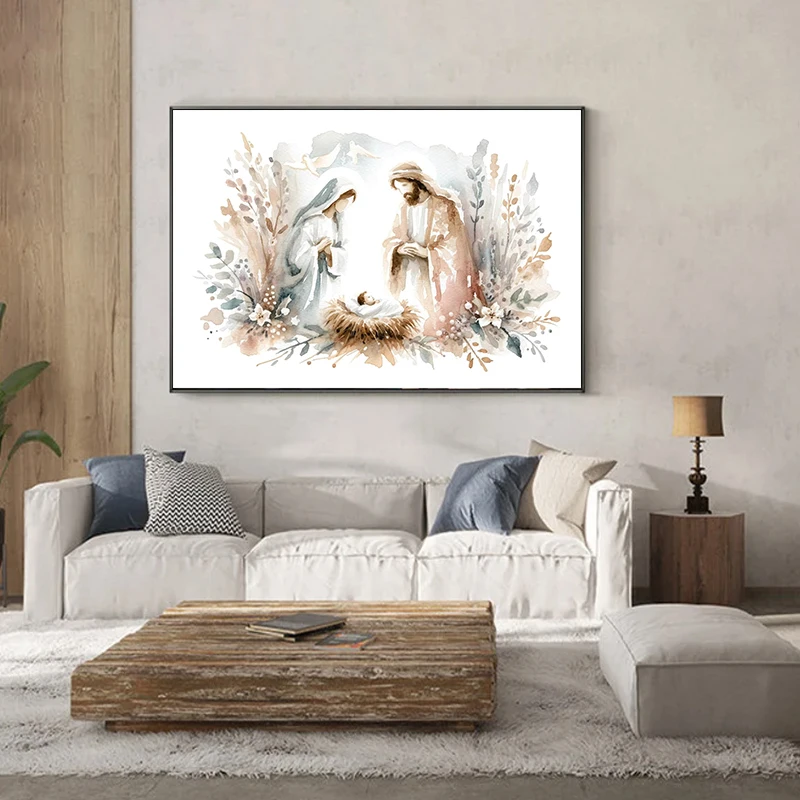 Watercolor Jesus with Children The Last Supper Calms The Storm Bible Christian Canvas Painting Print Wall Art Poster Home Decor