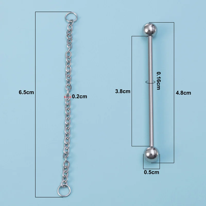 1pc Surgical Steel Industrial Piercing Barbell with Chain Cartilage Earrings Long Ear Stud Helix for Women Men Body Jewelry 38mm