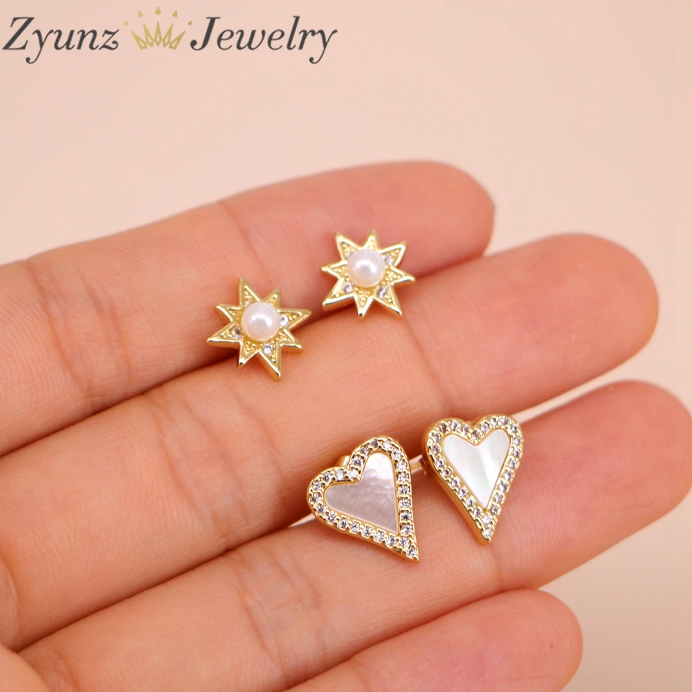 5 Pairs, Mother of Pearl Heart Stud Earrings Delicate Gold Cute Star Ear Studs Trendy Ear Nails For Women Girls  Jewelry Gift