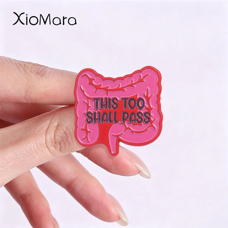 THIS TOO SHALL PASS Badge Gastrointestinal Organ Enamel Pins Fashion Lapel Metal Brooches Backpack Cloth Jewelry Gift for Friend