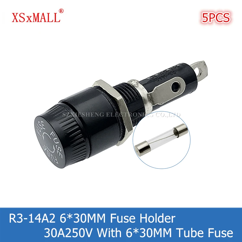 5PCS R3-14C R3-14A2 6*30MM Fuse Holder 10A/30A 250V Panel Mounting High Temperature Resistance Fuse Base With 6*30MM Tube Fuse