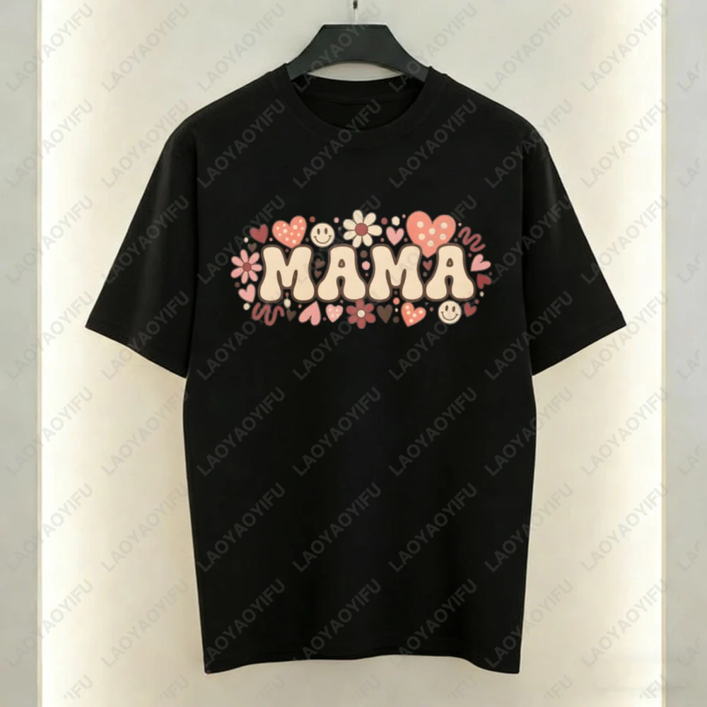 Groovy MAMA T-Shirt Retro Floral Heart Smiley Graphic Tee Design Unisex Cotton Tshirt Casual Summer Wear For Women And Men