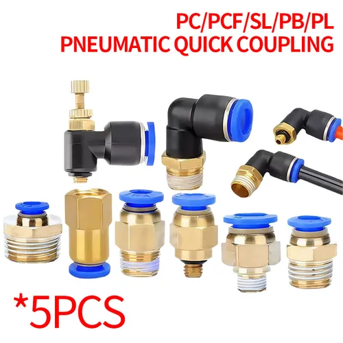 5 uds conector de aire neumático PC/PCF/PL/PB/SL 4mm 6mm 8mm rosca 1/8 1/4 3/8 1/2 accesorios de manguera conectores rápidos de tubería