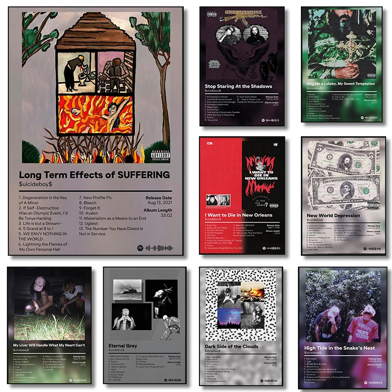 Póster de portada de álbum de Suicideboys, cantante de Hip-Hop de Rap, impresiones modernas de $uiceboy $, pintura en lienzo, imagen de pared, decoración para el hogar y la sala de estar