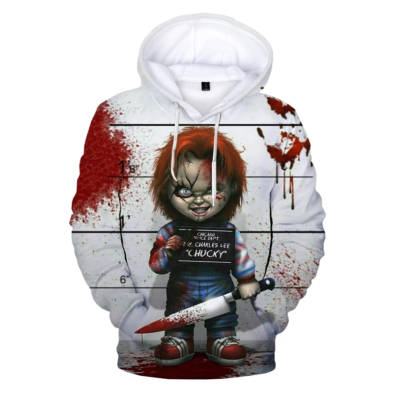 2025 New Fashion Uomo Felpe con cappuccio 3D Full-Print film horror Chucky Felpa con cappuccio Abbigliamento Costume cosplay Felpa con cappuccio unisex Streetwear