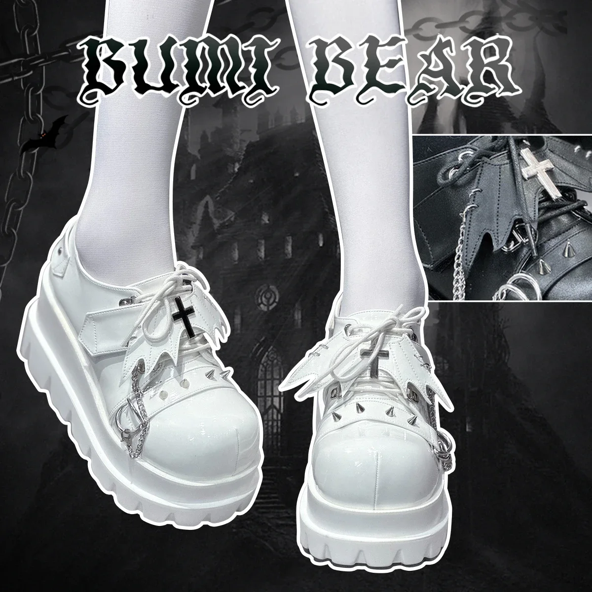 Original Design Devil Punk Mary Jane Thick Soled Shoes Lolita Girl Dark Y2k Subculture Spicy Girl Single Shoes Female Round Head