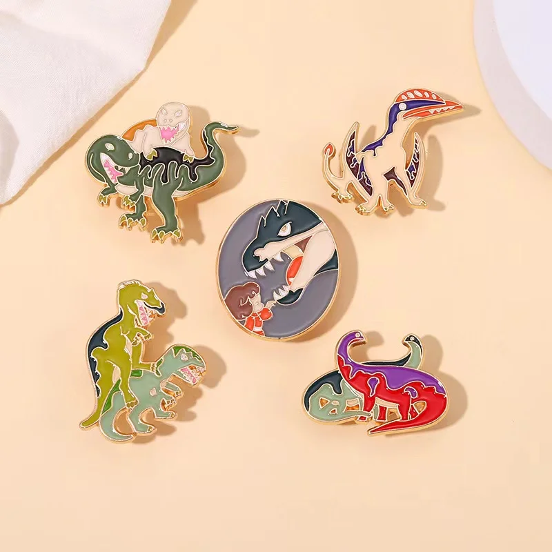 Wholesale Price Dino Fight Enamel Pins Custom T-Rex Dinosaurs Brooches Backpack Badges Lapel Creative Animal Jewelry Gift Friend