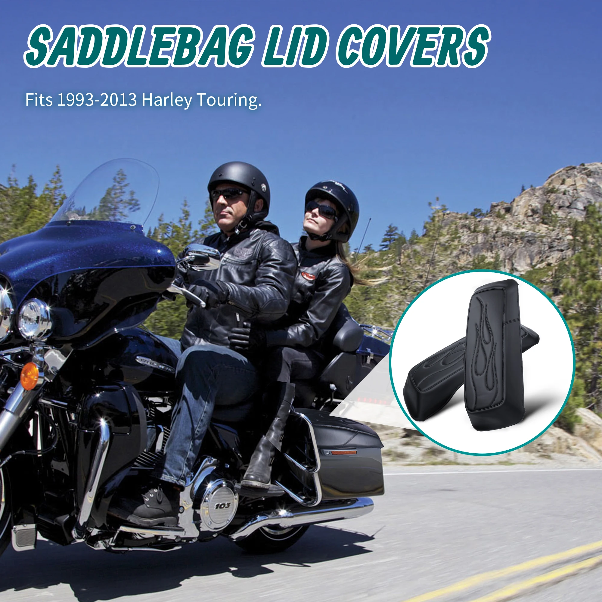 Touring Saddlebag Lid Bra Covers for Harley 1993-2013 Street Glide Electra Glide Road King Glide, Stripes/Lattice/Flame Stitched