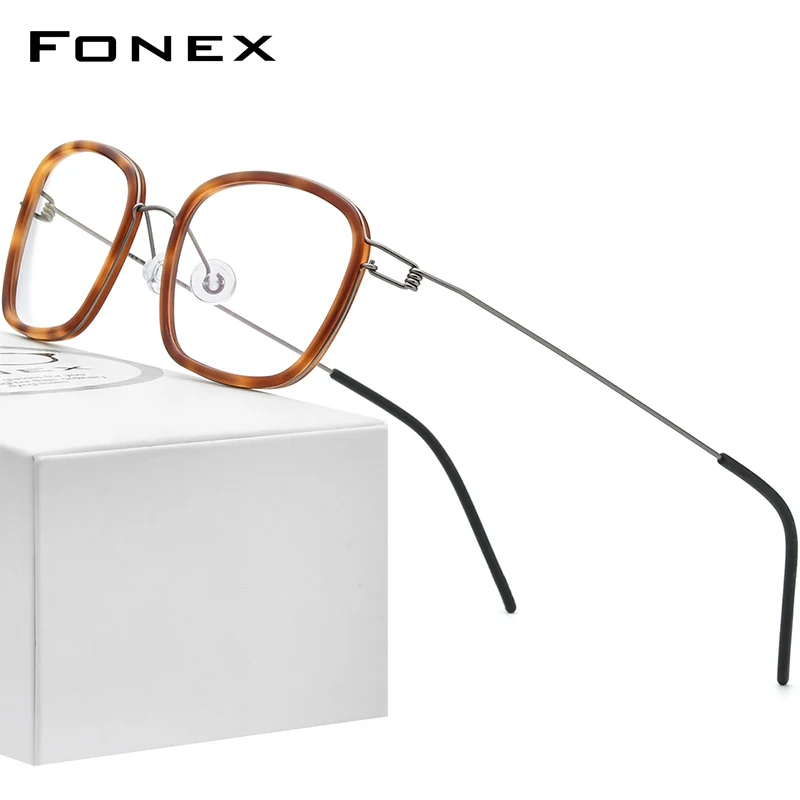 FONEX Titanium Alloy Glasses Frame Men Square Eyeglasses 2021 New Korean Screwless Eyewear F98638