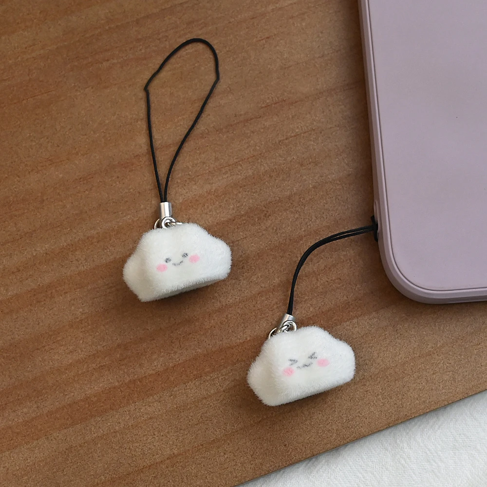 Cute Cartoon 3D Flocking Clouds Hanging Chain Phone Charm Pendant Fashionable Ornament Cell Phone Chain Keyring Strap Lanyard