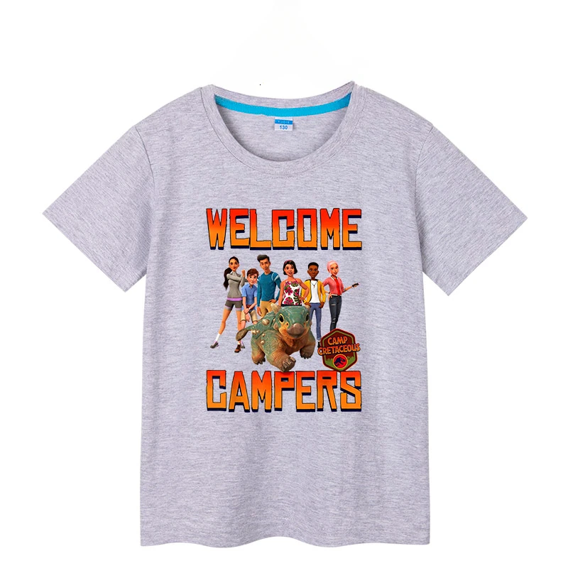 Jurassic World Camp Cretaceous Welcome Campers Group Boy Girl T shirt Cotton Kids Camiseta Summer Short Sleeve Kids T-Shirt