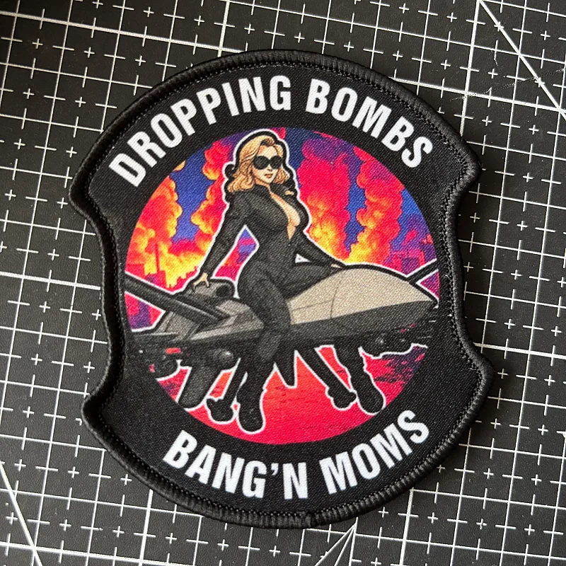 Picture 5: Dropping Bombs Bang'n Moms Tactical Patch Beautiful Woman Morale Badge Printing Patches Hook and Loop Military Backpack Sticker