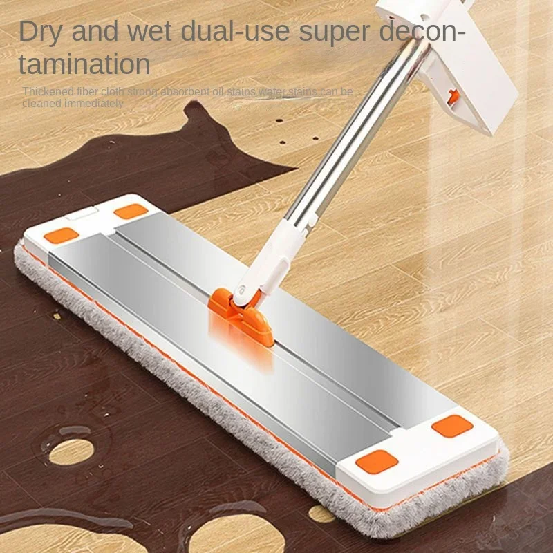 60cm Large Lazy Mop Hand-Free Flat Mop Household Mopping Gadget Mop Wooden Floor Aluminum Alloy