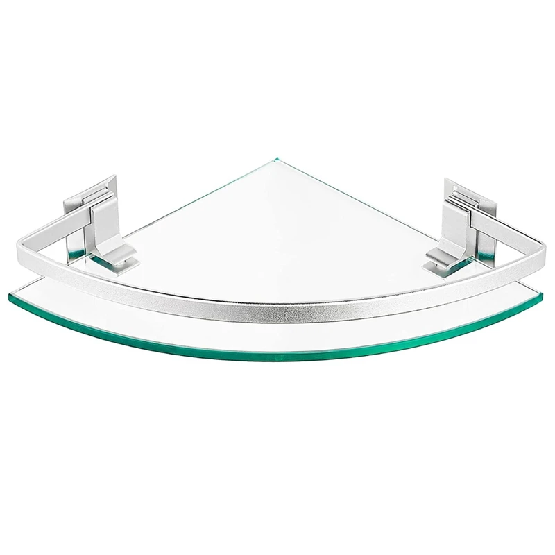 

1 PCS Bathroom Glass Corner Shelf Glass Tempered Glass Shelf With Rail For Bathroom Organisation And Storage