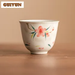 2pc/set Hand Painted Peach Blossom Ceramic Tea Cup Single Master Cup Grass Wood Grey Glazed Set of Cups Kung Fu Teaware 25ml