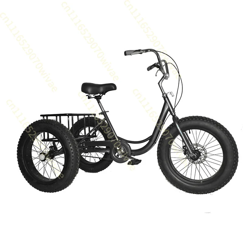 20-Inch Fat Tire 7-speed Tricycle, Human Pedal Snow Tricycle, Adult and Elderly Vegetable Basket Car
