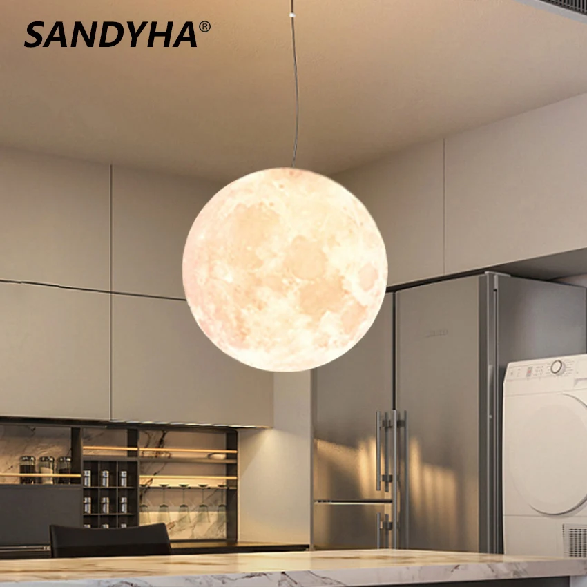 SANDYHA Full Moon Chandelier Pendant Light LED Lamp for Living Dining Room Bedroom Bar Table Lights Hanging Lighting Fixture