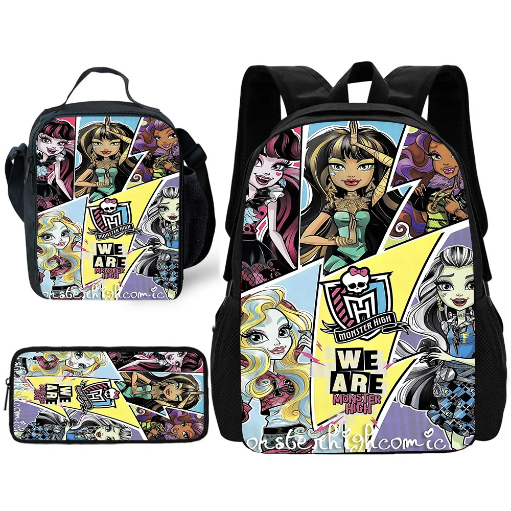 Mochila escolar infantil Anime Monsters High com lancheiras, bolsas para lápis, bolsas escolares para meninos e meninas, melhor presente