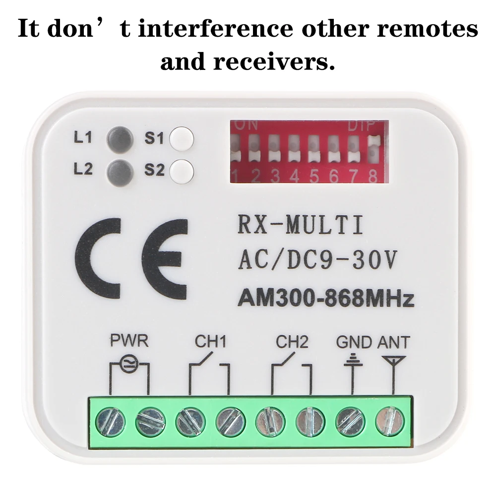 RX Multi 300-900MHz Universal Garage Door Receiver For 433MHz 868MHz AC/DC 9-30V Gate Remote Control Switch Module Relay