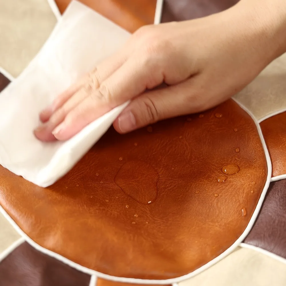 Moroccan Style PU Leather Storage Pouf Cover Pumpkin Shaped Splicing Footstool Seat Bag with Handle Unstuffed Pouf Cushion Cover