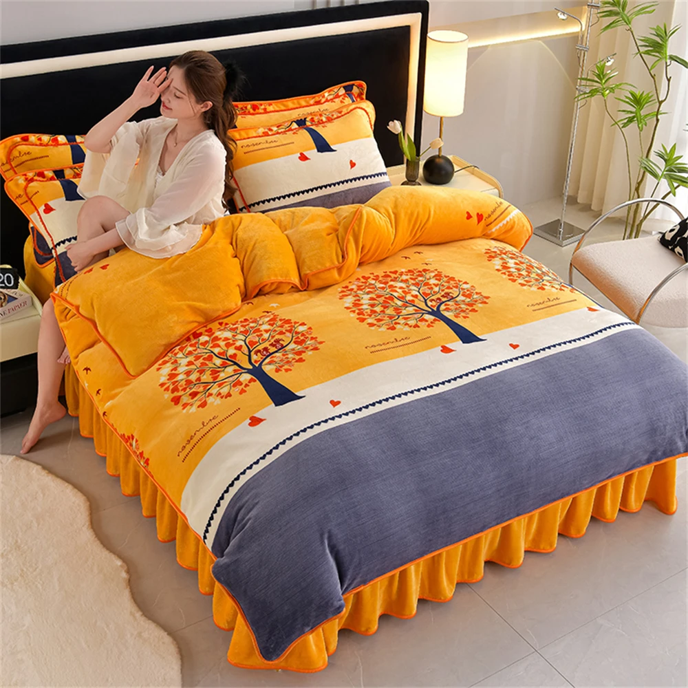 

Light Luxury Milk Fleece Four-Piece Set Winter Thickened Quilt Cover Warm Fleece Anti-static Duvet Cover Bed Sheet Bedding Sets