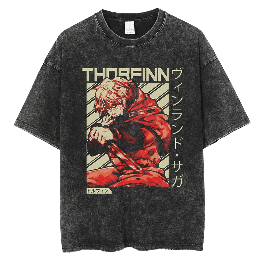 Herren Vinland Saga "I Have No Enemies" Grafik-T-Shirt Thorfinn Anime-Print Vintage Washed Oversized Casual Streetwear T-Shirt – Detail 8