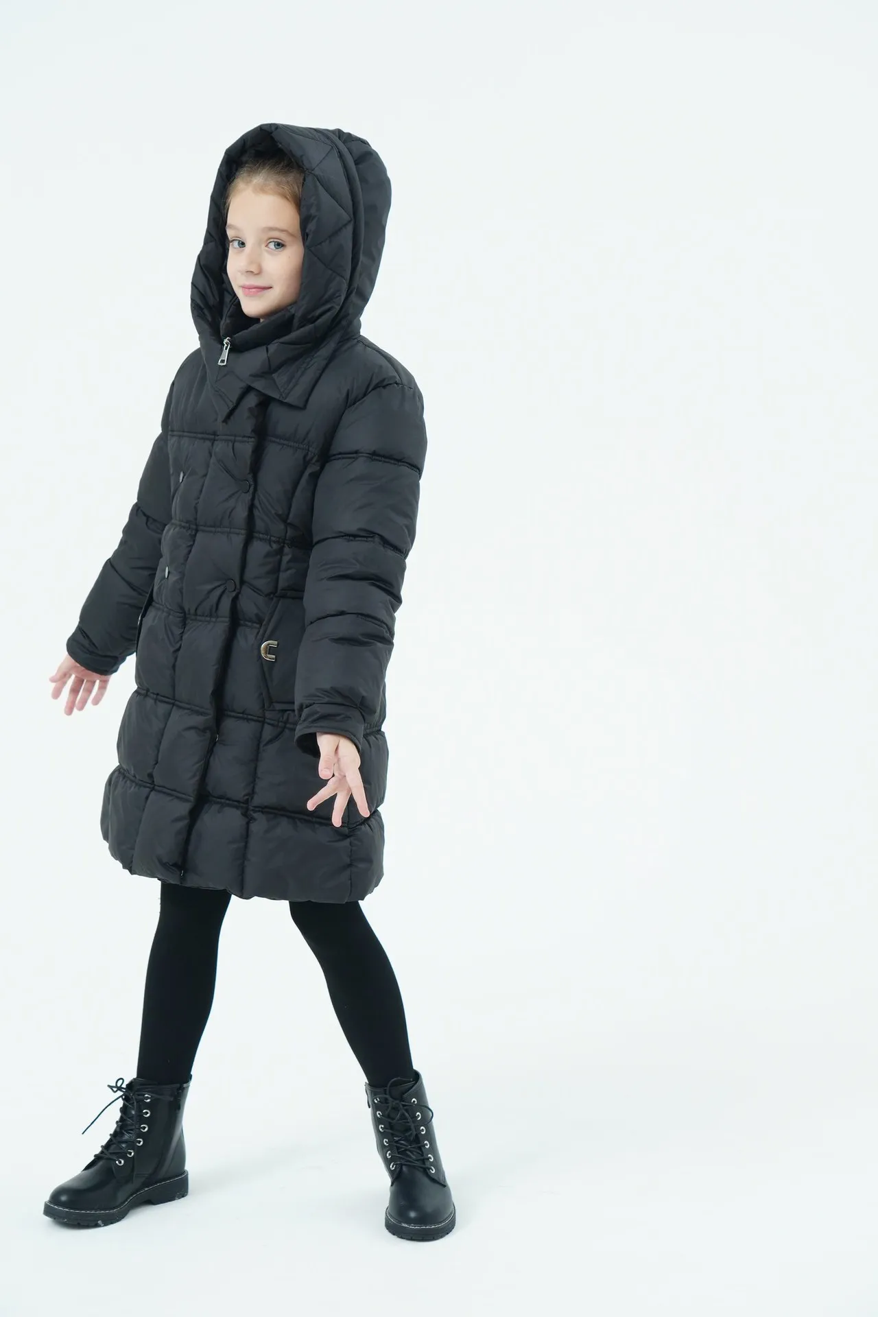 Mädchen Winter Langer Puffermantel mit Kapuze Doppelreihige Dicke Warme Gefütterte Jacke Junior Kinder Winddichte Schule Oberbekleidung 6-14 Jahre – Detail 14