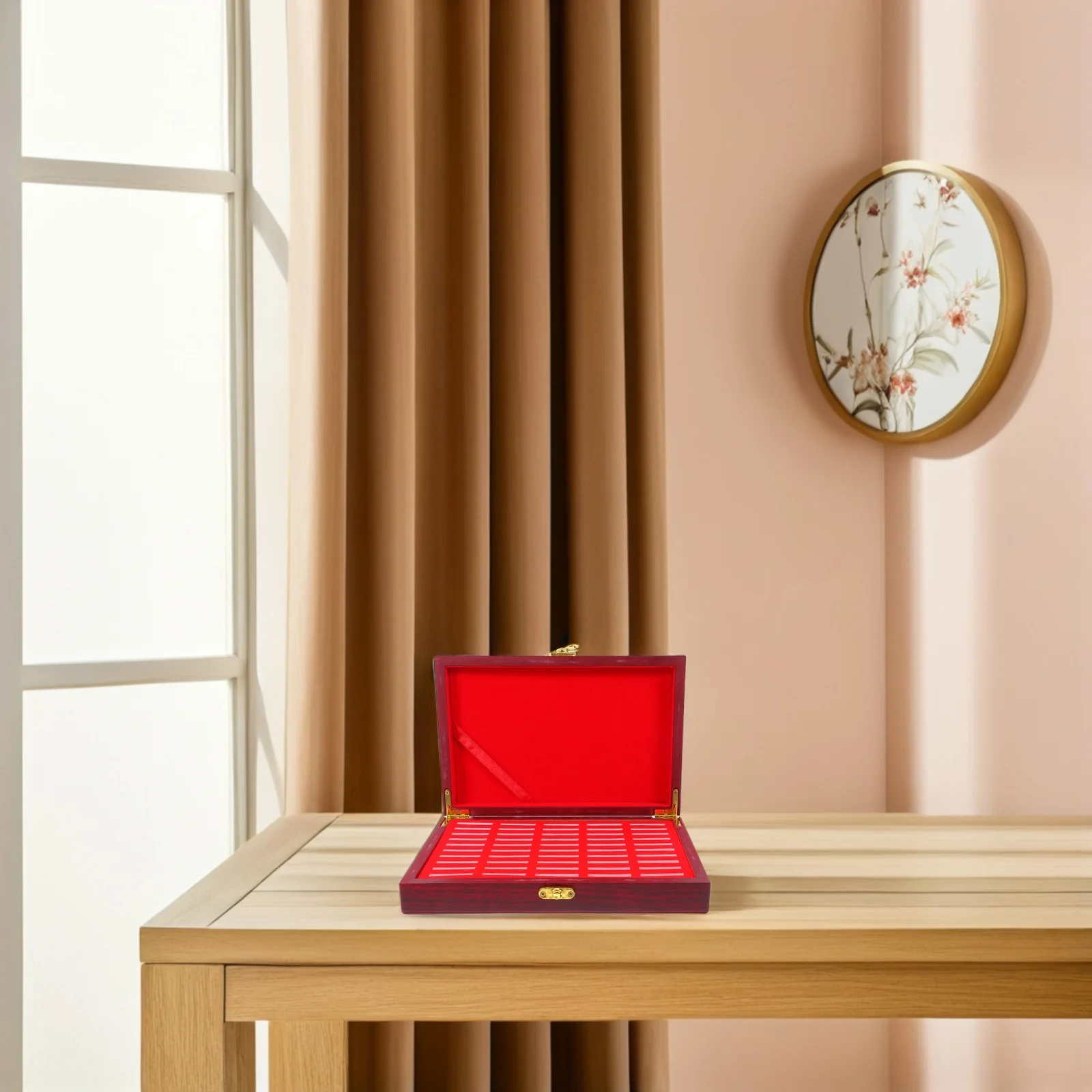 1 قطعة صندوق العملات المعدنية الخشبية المحمولة تخزين المدمجة لمجموعة العملات التذكارية المنظم إيفا يتدفقون ورنيش عملة