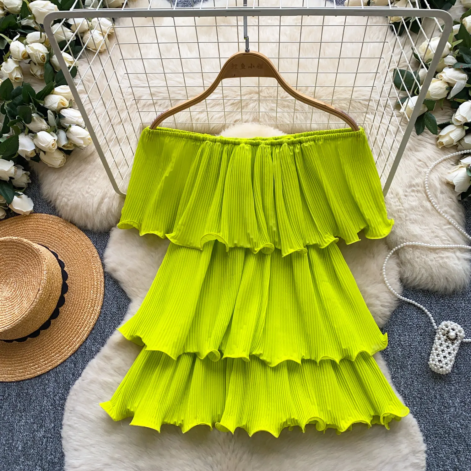 

Women’s Ruffle Blouse Korean Off-Shoulder Fuchsia Tiered Sleeveless Shirt Elegant Summer Office Wear Female Top Blusa BL439