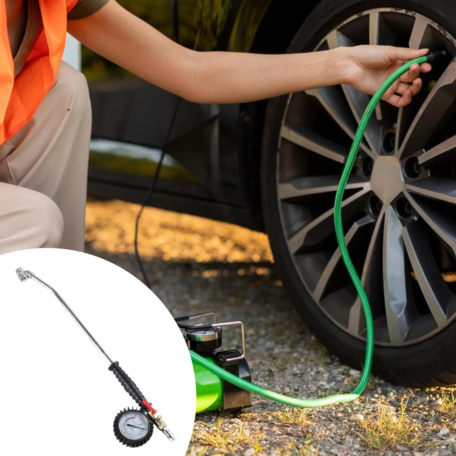 

Прочный манометр для накачивания давления в шинах, материал из сплава, удлиненный шланг, профессиональная замена автомобильных шин