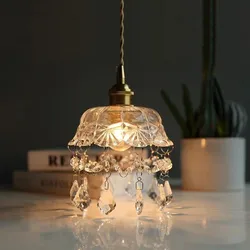 Retro Lamp Holder Crystal Glass Small Chandelier Lamp Simple Modern Bedside Balcony Corridor  Lights