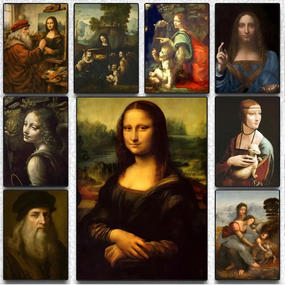 Classic Artist Da Vinci Poster Artistic Peel-Off Wall Decor, Indoor Outdoor Home Ornament for Collectors