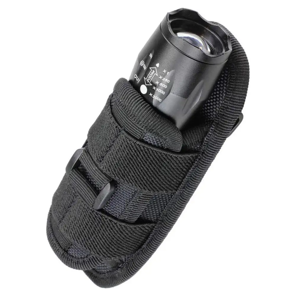 Flashlight Pouch Holster, Rotatable Holder Belt Clip Tactical Torch Carry Case With 360 Degree Carabiner Reel Clip