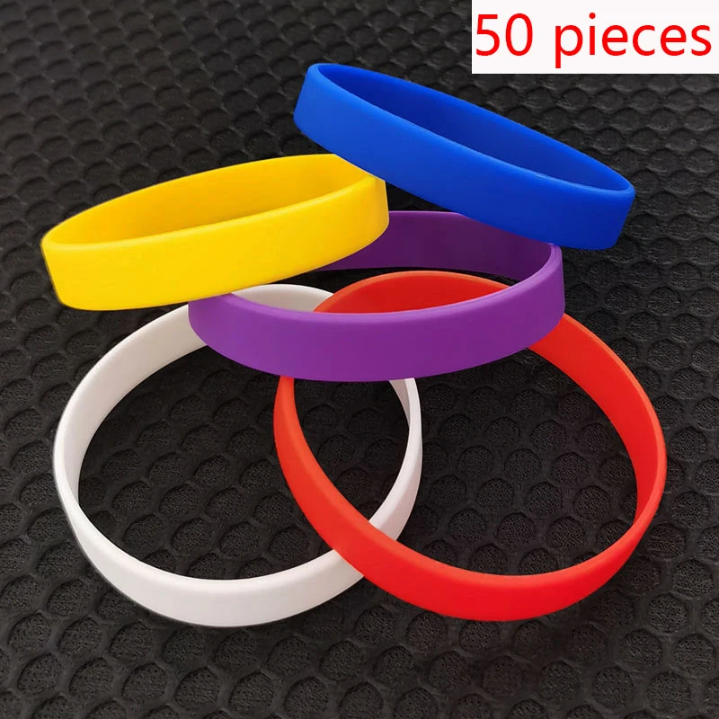 Wholesale 50pcs Solid Color Sports Wristband for Men Women Teen Children Silicone Bracelet Bangle Gift Jewelry Customized