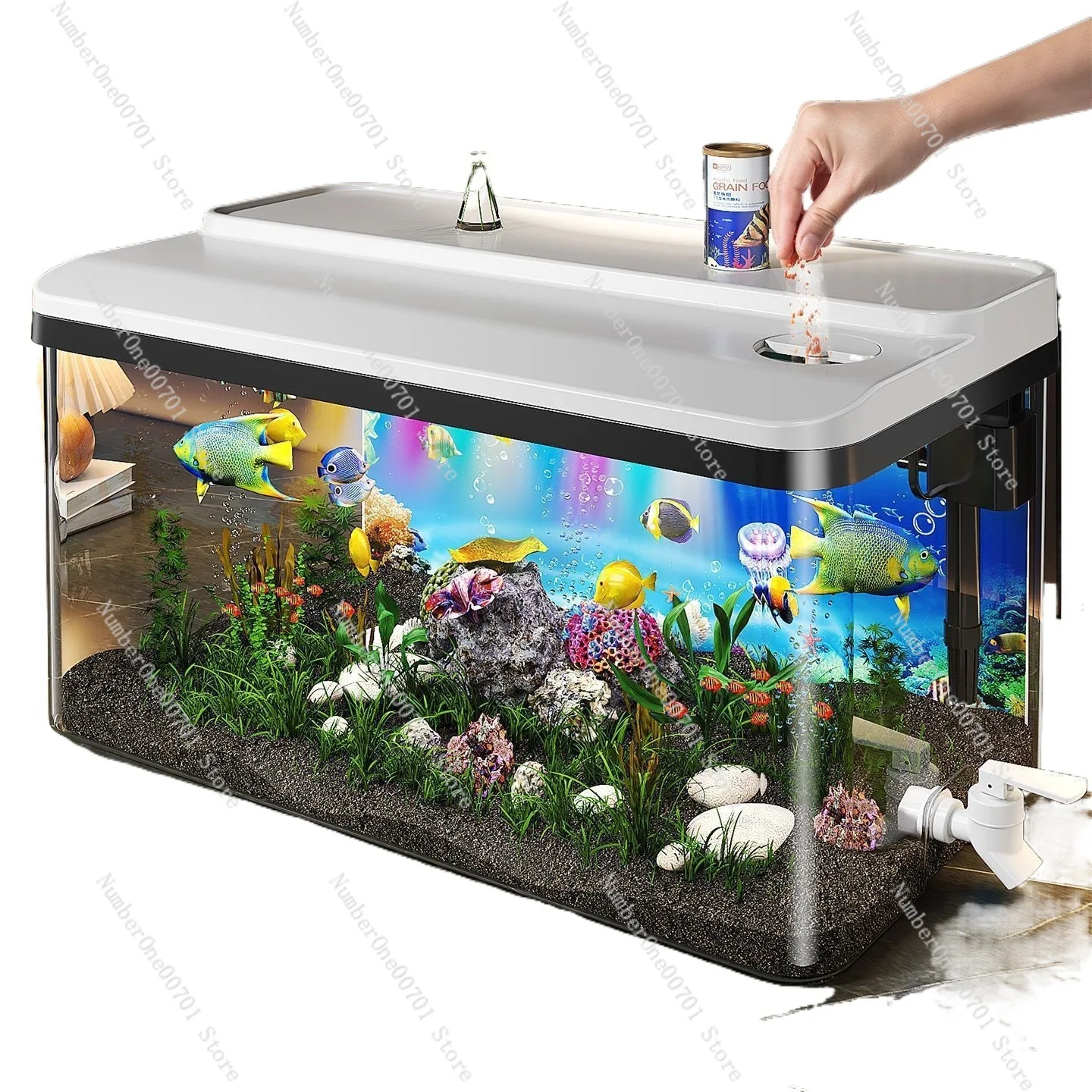 

Fish Tank Filter Oxygen Self-Circulation Integrated Machine Living Room Small No Water Change Needed Ecological Aquarium