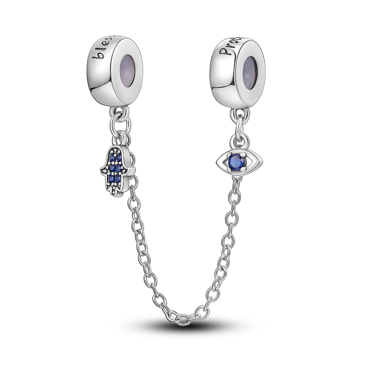 925 Sterling Silver Hamsa Hand Evil Eye Safety Chain Charms Blue CZ Beads Fit Bracelets Necklace Women Easter Blessing Jewelry