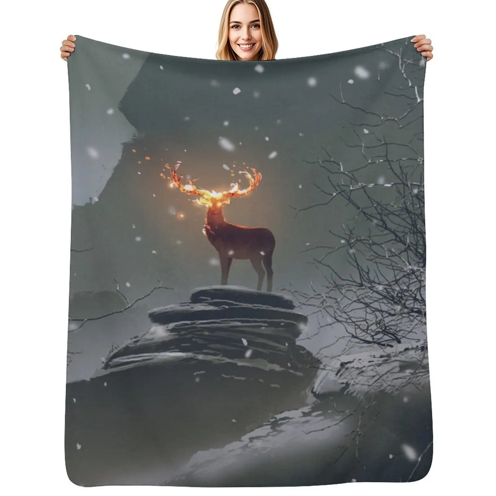

Legendary Animals Fiery Deer by Ian Fantasy Throw Blanket cosplay anime Camping Decorative Sofa Bed linens Blankets