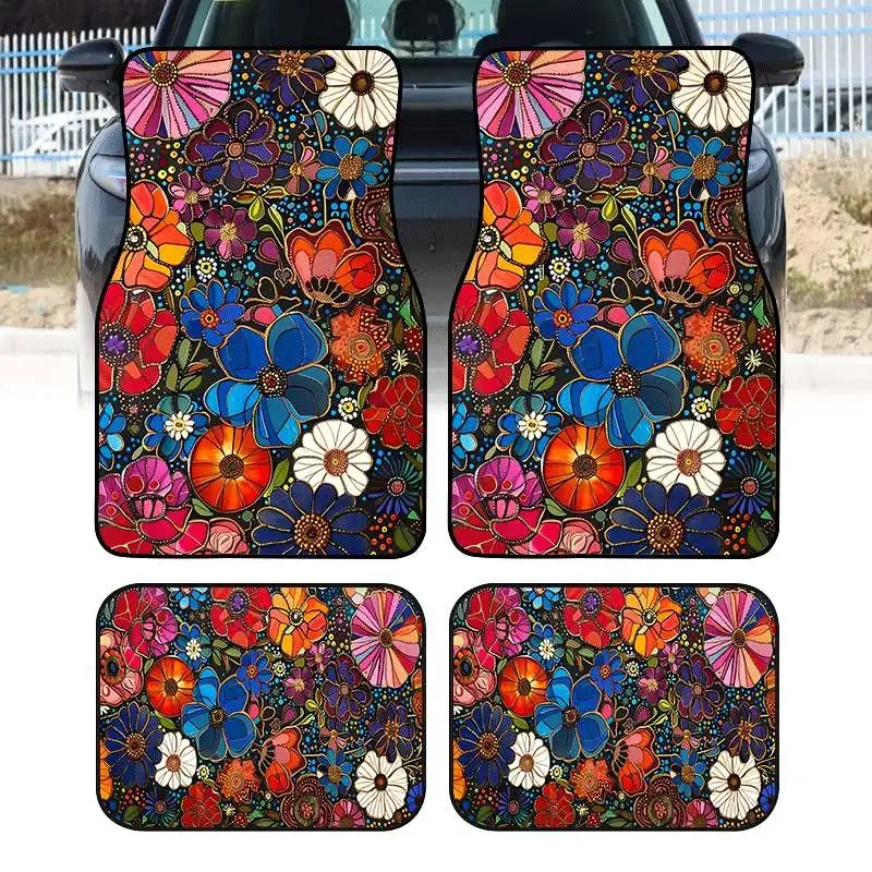 2pcs/4pcs Floral Print Car Mats - Durable Floor Liners, Safe And Practical, Ideal Gift Choice, Long-Lasting, Suitable For Trucks