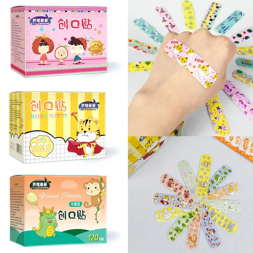 120pcs/box Colorful Cartoon Cute Band Aids Waterproof Breathable Strong Adhesion Wound Hemostasis Anti-Bacterial Woundplast