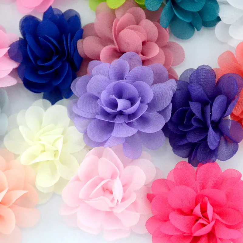 5cm 20pcs Chiffon Fabric Flowers Diy Headwear Corsage Decoration Sewing Clothing Hats Accessories Flower Head Wholesale