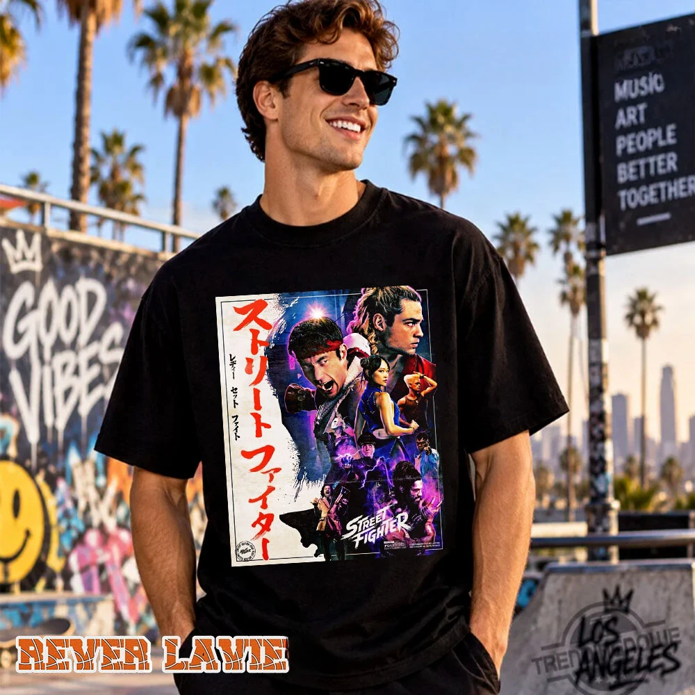Street Fighter Live Action Movie Poster T-Shirt Japanese Kanji Retro Game Graphic Tee Unisex Short Sleeve Gaming Fans Gift