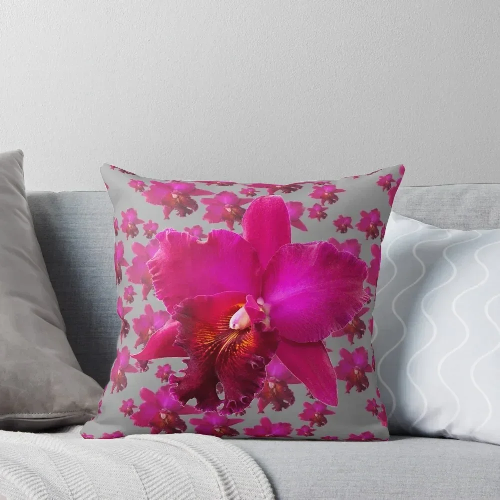 FUCHSIA TROPICAL ORCHIDS ABSTRACT PATTERNS GREY ART Throw Pillow Christmas Covers For Cushions luxury sofa pillows pillow